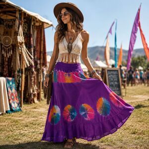 Boho Wrap-a Round Skirt Women's Purple Tie Dye Flowy Festival Hippie Free Size